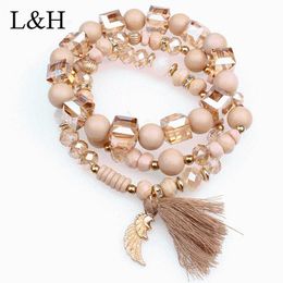 Charm Bracelets L&H 3 Pcs/Set Bohemia Beaded Bracelet 2021 Vintage Statement Multi-layer Tassel Bangles For Women Fashion Jewellery Gift