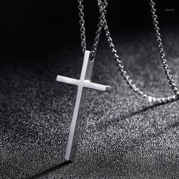 Pendant Necklaces Titanium Steel Cross Necklace For Men Women Minimalist Jewellery Male Female Prayer Chokers Silver Colour Gift1