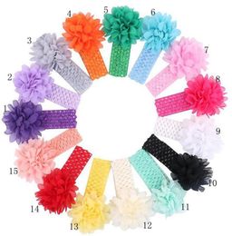 2020 Newborn Baby Girls Headband Elastic Wide Bow Hair Band Chiffon Flower Headband Toddler Floral Headwear Hair Accessories 15 Colors