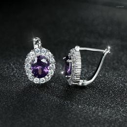 Stud Temperament Purple Water Drop Earring Opal Zircon For Women Exquisite Sweet Elegant Bridal Wedding Anniversary Jewellery Gift