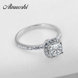 AINOUSHI 925 Sterling Silver Bague 1 ct Cushion Cut Sona Engagement Wedding Ring Wife Graceful Jewelry for Her Promise Y200106