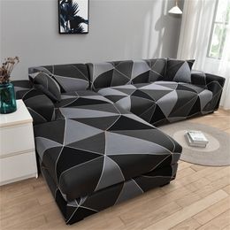 Square lattice printed L shape sofa covers for living room sofa protector anti-dust elastic stretch covers for corner sofa cover 201222