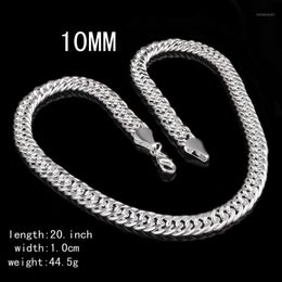 Wholesale- 10MM 20inch 925 Silver Chain Necklaces Wholesale Fashion Men's Jewelry Solid Sterling Men Free 1 Chains