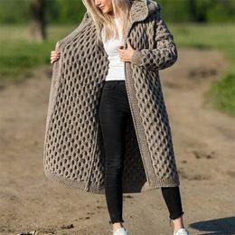 NIBESSER New Arrival Fashion Women's Hooded Thick Knitted Sweater Cardigan Coat Long Sleeve Winter Warm Hooded Cloak 201031