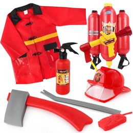 Children Simulation Plastic Pretend Toy Fireman Cosplay Accessories Sets With Axe and Extinguiher for Kids Gift LJ201009
