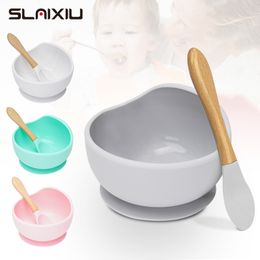 Baby Children's Tableware Baby Feeding Plate Silicone Bowl & Spoon Learning Dishes Tableware Suction Bowl BPA Free Non-Slip LJ201110