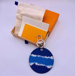 No Box Blue Pink keychain L letter Print Round Shape leather keychains car fashion Men Women key ring lanyard cute key wallet chai263r