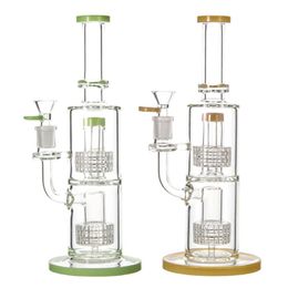 Hookahs Glass Bong Double Stereo Matrix Thick Glass Birdcage 11 Inch With Bowel 14.5mm Female joint 5mm Thick LBLX210401