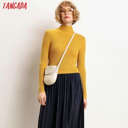 Tangada fashion women solid sweater half turtleneck big stretch long sleeve slim white black red soft sweater ladies pull AQJ08 Y200722