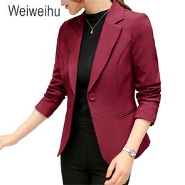 2020 Women's Blazer Pink Long Sleeve Blazers Solid One Button Coat Slim Office Lady Jacket Female Tops Suit Blazer Femme Jackets LJ200907