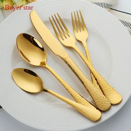 30 pcs Elegant Golden mirror gold cutlery Gold Plated 18/10 Stainless steel Dinnerware Set Dinner Fork Dining Knife Tablespoon 201116