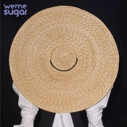 WeMe New Big Brim Wheat Straw Sun Hats For Women 12cm 15cm 18cm Brim Ribbon Bowknot Layies Beach Cap Y200102