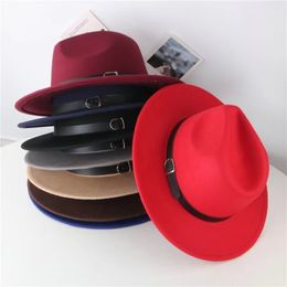 New 7 Colors Fashion Hats Mother and Me Elegant Solid Adults Fedora Hat Band Flat Brim Jazz Hats Kids Caps