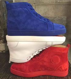Men's High Top Red Sneakers Casual Shoes without rivet no Spikes Sneaker Shoes blue orange suede leather Luxury Men Women Outdoor Trainers With box dust bag