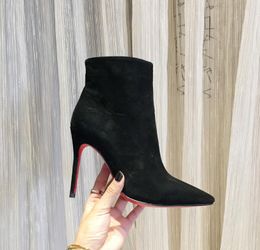 2020 Top women casual high heel boots metal pointed toethin heel black leather boots 10cm real leather women's Shoes With dust bag Box