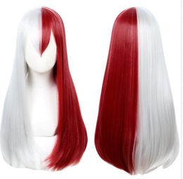 Linfairy Halloween Long Costume Cosplay Wig Half Red and Sliver Wig for Women