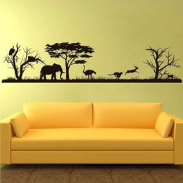 African Safari Wall Decal Forest Silhouette Vinyl Stickers Home Decor Animal Wall Vinyl Nursery Decor Jungle Safari Africa 3119 201201
