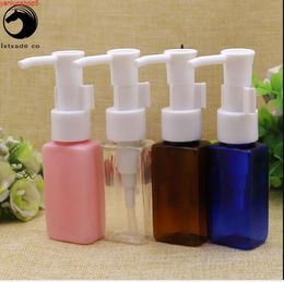 Free Shipping 30 ml Clear Green Brown Blue Plastic Pump Empty Square Bottle Cleansing Oil Toner Cosmetic Containersgood quantity