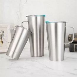 Water Tumbler Coffee Mug With Handle Conic Shape Cup 16oz 22oz 30oz 18/8 Stainless Steel Insulated Vacuum 2-wall Thermal Glass With Flip Lid CG001