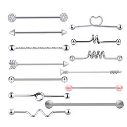 14G Surgical Steel Industrial Barbell Earrings Cartilage Body Piercing Jewellery Industrial Piercing Bar set For Men and Women