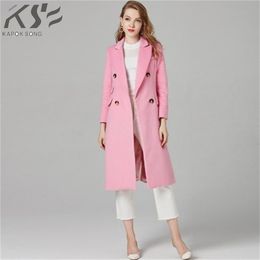 European and American Women's Wear Autumn and Winter New Pink lengthened boutique wool coat coat 201216