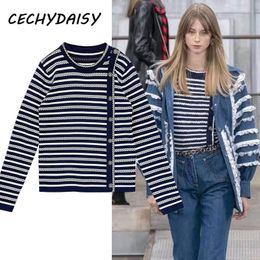 Runway Kinitted pullovers Blue Pink Striped Sweater Clothes Women Summer Casual Short Sleeve Ladies Top ropa de mujer zaful 201030