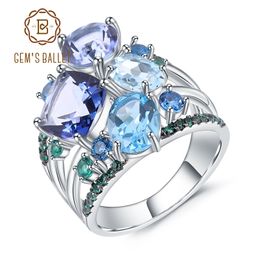 GEM'S BALLET Natural Mystic Quartz Topaz Gemstone Ring 925 Sterling Silver Statement Rings for Women Wedding Bijoux Y200321