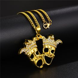 TPersonality Classic Metal clown Men's Hip-hop Jewelry Trendy Necklace with Crystal Clown Double-sided Ghost Pendant Cuban Chain