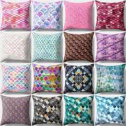 Mermaid Fish Scale Pillowcase 16 Colour One Side Pattern Pillow Case Glamour Square Cushion Cover Home Sofa Car Decor