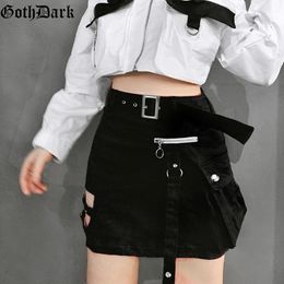 Goth Dark Solid Black Patchwork Hollow Out Skirts For Women Gothic Summer Hole Grunge Eyelet Zipper Skirt Fashion Punk T200113