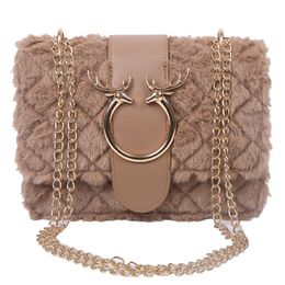 High quality autumn and winter camel Plush women's bag brand luxury Christmas elk party shoulder bag straddle handbag