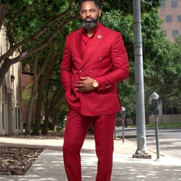 Red Plus Size Groom Tuxedos Double Breasted Groomsmen Mens Best Man Pants Suits Wedding Tailored Blazer Jacket (Jacket+Pants)