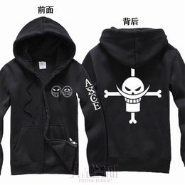 Anime One piece White beard Portgas D Ace Hooded Sweatshirt Cosplay Hoodie Costumes Mens 100% Cotton Print Coat High Qulity 201104