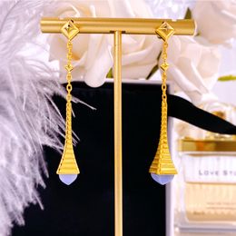 Brand Pyramid Dangle Earrings Charm Women 18k Gold Plated Geometric Diamond Chandelier Earring Wedding Party With Jewellery Pouches Pochette Bijoux Wholesale