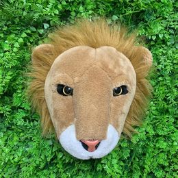 2021 LION FOREST ANIMALS STUFFED new lifelike lion head stuffed animal head for wall decoration kids' bedroom decoration toy LJ200915