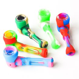 4.0inches Silicone Smoking Pipe Removable Hand Spoon Pipe Silicone Bongs With Thick Glass Bowl Oil Burner Dab Rig