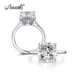 AINOUSHI 925 Sterling Silver Rings Women Wedding Engagement Big Cushion Cut Halo Ring for Women 925 para mujer anello di donne Y200106