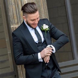 Fashion One Button Slim Fit Men Tuxedos Groom Wedding Suits Peaked Lapel Blazer Three Pieces Groomsman Clothing Jacket Vest And Pants
