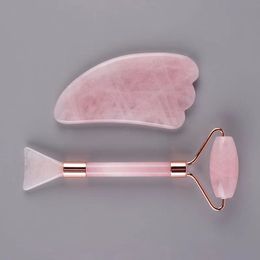 Skincare Tool Crystal Rose Quartz Facial Roller Massager with Mask Brush Gua Sha Set Natural Healing Stone Health Skin Acupuncture