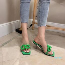 Slippers Elegant Women Sandals Transparent Pumps Thin High Heels Metal Chain Candy Colour Summer Slides Mules Shoes 39