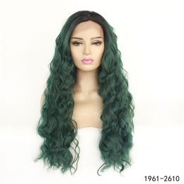 Ombre Colour Fully Synthetic Hair Lace Front Wig Wave HD Transparent Pelucas Lace-Frontal Wigs 14~26 inches 1961-2610