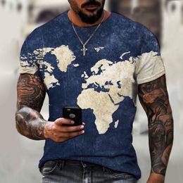 designer Men's T-Shirts Summer new European American Personalised short-sleeved pattern printing three-dimensional creative map 3d men's t-shirt