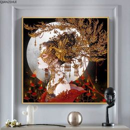 QIANZEHUI,DIY 5D The ancient beauty Diamond Embroidery,Round Diamond Full Embroidery Diamond painting cross stitch,needlework 201112