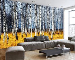 Beibehang Custom wallpaper mural beautiful fantasy autumn birch woods hallway TV sofa living room bedroom 3d