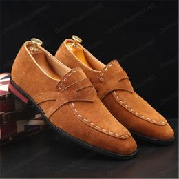 Real Leather Men Formal Pointed Toe Loafers Vintage Casual Office Work Shoes Italian Suede Wedding Dress Oxford Chaussure Homme