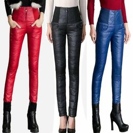 Winter Woman Down Pants High Waisted Outer Wear Trousers pants Women Slim Warm Thick 90% White Duck Down Pants skinny Trousers 201106