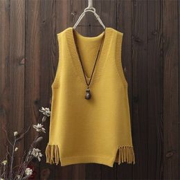 V-neck Sweater Vest Women Casual Loose Fringed Student Knitted Halter Korean Version of The Wild Spring Jumper Girl 201221