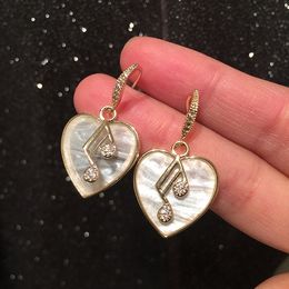 Diamond shell lovely heart musical notes earrings new fashion charm clip on earrings for woman girls students S925 silver post