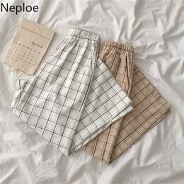 Neploe Plaid Pants Women Korean Stretch High Waist Ankle Trousers 202 Summer New Causal Wide Leg Pants Pantalones Mujer 1C841 201118