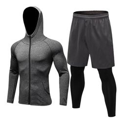 2Pcs Tracksuit Mens Sports Suits Fitness Gym Clothing Running Sport Wear for Men Fake Tight Pants Compression Shirt Rashgard Kit 201116
